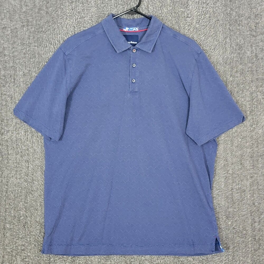 Tommy Bahama Polo Shirt Mens Large Blue Cotton Silk Blend Casual Golf Knit